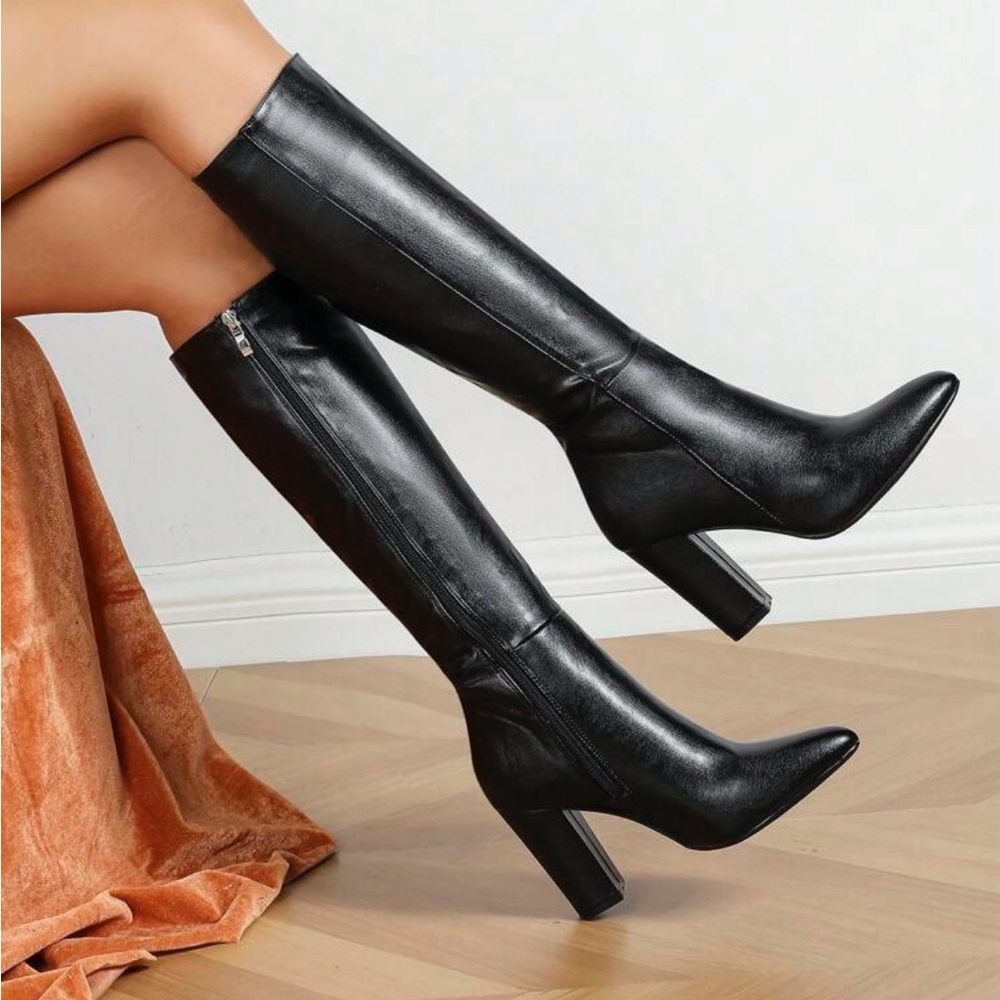 High leg leather boots- NEVER WORN. Still in box